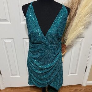 Fashion Nova Glittering Teal Mini Dress